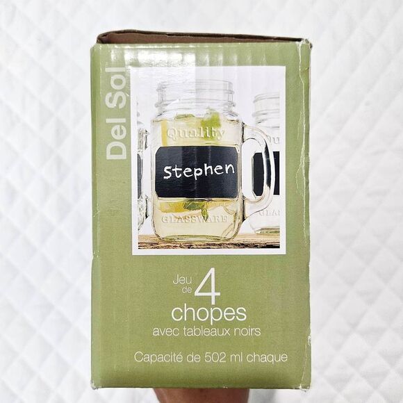 DEL SOL Set of 4 Mason Mugs with Chalkboards, 17oz, Summer Rustic Drink Glasses - Picture 2 of 6